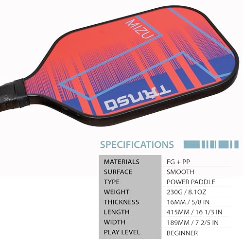 Image of TANSO MIZU Fiberglass Pickleball Paddle with Free Full Cover (230 Grams, Fiberglass Surface with Polypropylene Honeycomb Core) (Coral Orange)