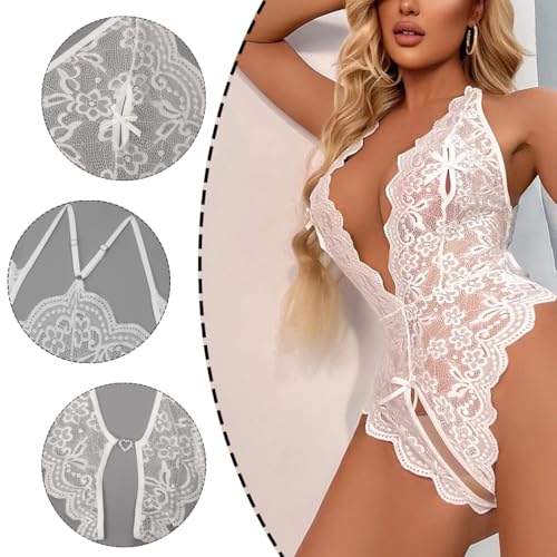 Spitze Body Dessous für Damen Sexy Einteilig Babydoll Teddy Tiefer V-Ausschnitt Unterwäsche Freche Rückenfreie Bodysuit Erotische Nachtwäsche One Piece Reizwäsche Negligee – Bild 4