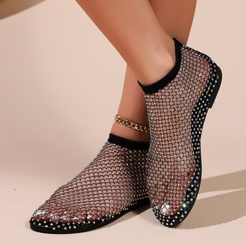 Ultra Comfortable Shiny Gem Mesh Flats, Ballet Flats for Women Sandals Women Dressy Summer Flat Shoes Slip On Sandals3