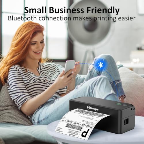 Image of Mvgges Shipping Label Printer,Bluetooth 4x6 Thermal Label Printer for Small Business Office or Home, Compatible with Android, iOS, Windows and Mac, Widely Used for Amazon,USPS,Etsy,Matte Black