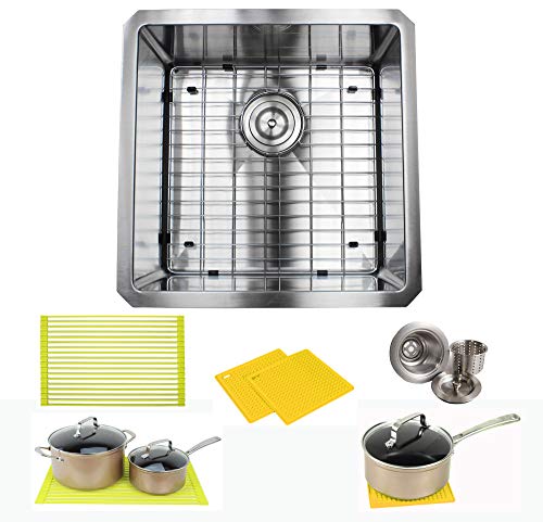Premium 18 Inch Stainless Steel Kitchen Bar Sink Package - 16 Gauge Undermount Single Bowl Basin - Complete Sink Pack + Bonus Kitchen Accessories - Ideal For Home Improvement, Renovation
