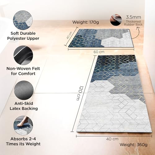 Image of UMAI Polyester Non-Woven Felt Bathroom Mat (2Pcs - 120 * 40cm & 60 * 40cm) Bath Mat | Anti Skid Mat for Bathroom Floor | Bathroom Accessories | Bathroom Mats Water Soak | Floor Mat (Multicolour)