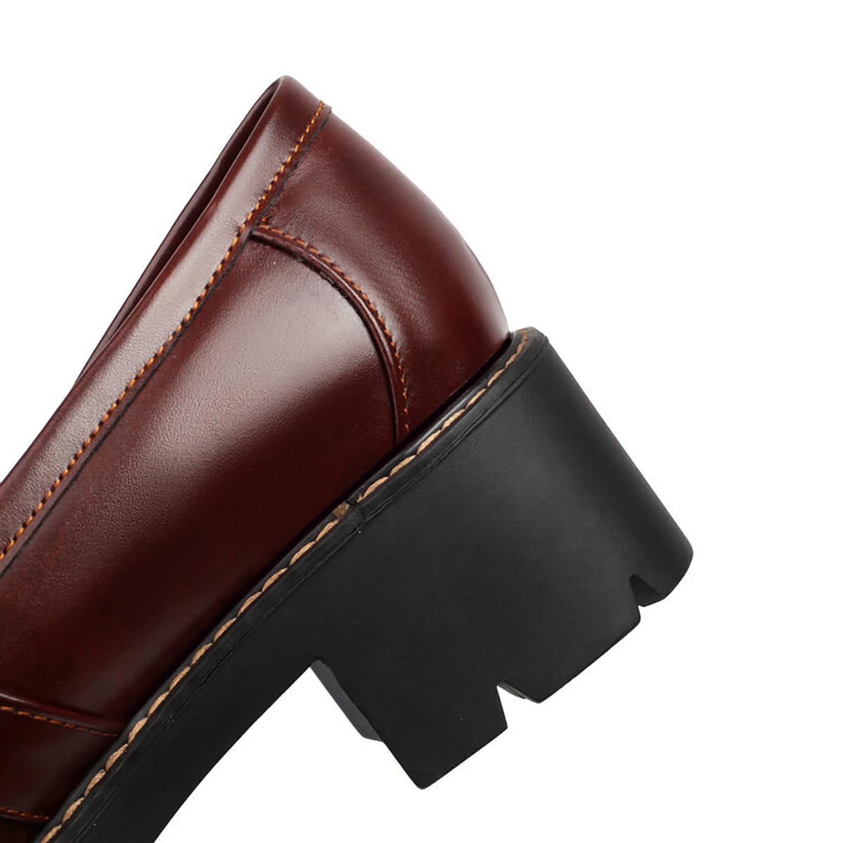 Mocassini Donna con Plateau Tacco Largo Pelle Sintetica Punta Rotonda Tacco Larghezza Fibbia Suola Dentata Slip-On Comodi Stile College Goth Scarpe