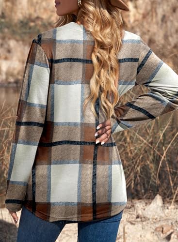 Image of Dokotoo Womens Tops Plaid Cotton Cuffed 3 /4 Sleeve Shirts Blouses