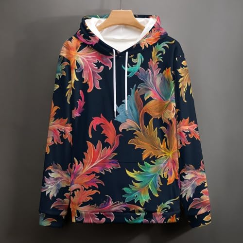 Sweat à capuche imprimé feuilles colorées coupe mixte manches longues - 3
