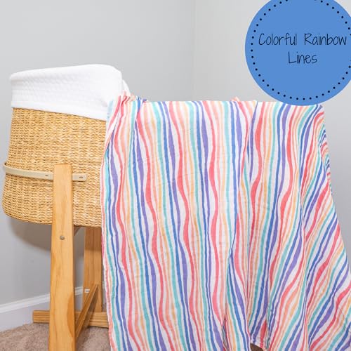 Image of LollyBanks Baby Blankets 2 Pack, 100% Organic Cotton Muslin Swaddle Blankets for Boys and Girls, Soft and Breathable 47 x 47 Inches Newborn Receiving Blanket, Baby Registry (Rainbow and Colorful Wave)
