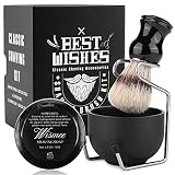 Wismee Men's Shaving Brush Set Boar Bristle Hair Shaving Brush, Stainless Steel Shaving Bowl & Stand