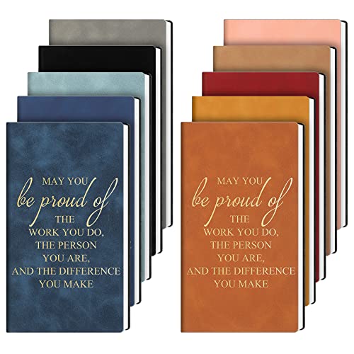 Fuutreo 10 Pack A6 Leather Journal Bulk Writing Notebook Pocket Small Notepad Gift for Kids Office School Supplies Employee Coworker Women Men (Proud)