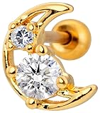 [From da Phactory] フロム ダ ファクトリー ムーン フレーム ラウンド ジュエル ストレートバーベル ステンレス 軟骨ピアス ボディピアス 1個(シルバー-14G クリア)