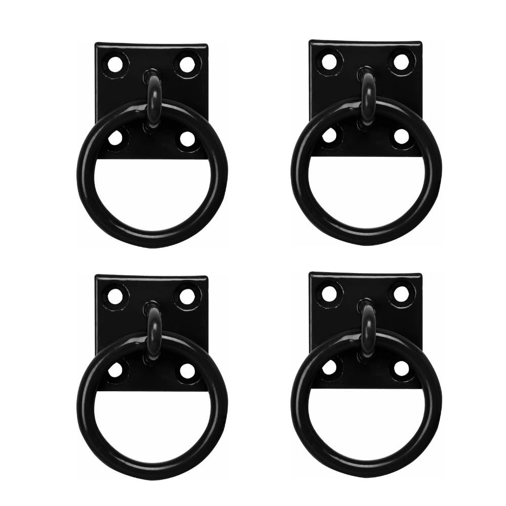 2" Black Chain Tie Ring On Plate Tie Ring Pack Horse Stable Tack Room 50MM x 50MM (4, Black)
