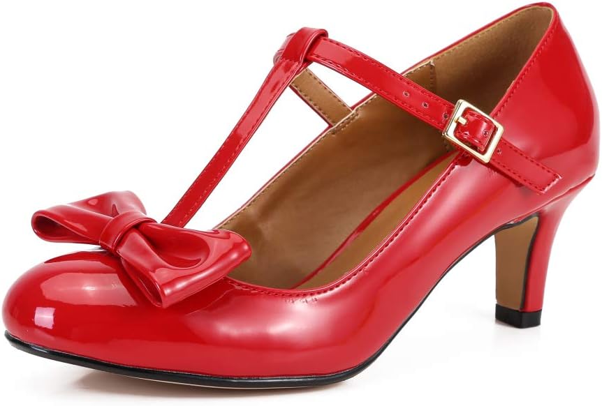MAIERNISI Unisex Bowknot Mary Jane - Mid Kitten Heel Pumps