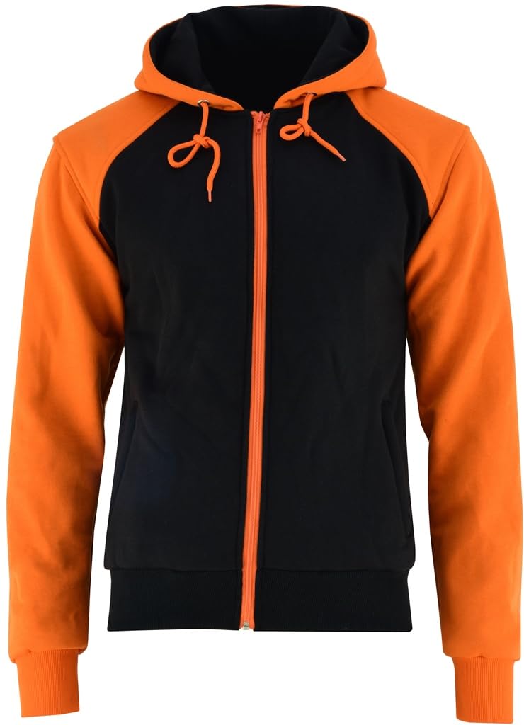 Speed MaxX Mens Black/Orange Fleece Hoodie Removable CE Armour Motorbike/Motorcycle Jacket (UK, Alpha, 4XL, Regular, Regular, Orange/Black)