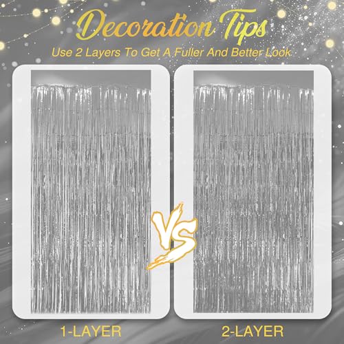 2 Pack Silver Fringe Backdrop 3.2x8.2ft Cortinas Decorativas miniatura 7