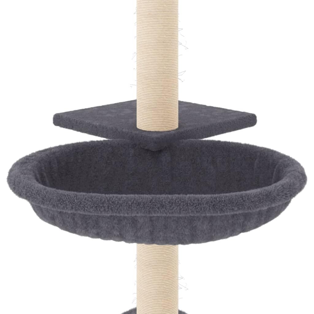 Rascador pequeño con columnas rascadoras de sisal, gris oscuro, 72 cm, árbol rascador para gatos con felpa, hueco y cesta para gatitos y gatos pequeños, estable trepador de madera