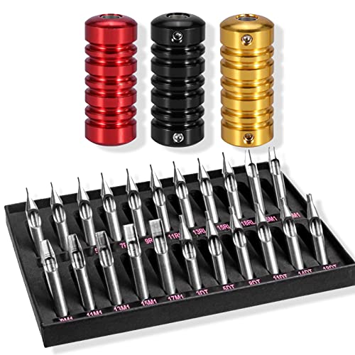 Sotica Traditional Tips And Grips,3Pcs Aluminum Grips Tubes And 22 Pcs Tips Stainless Steel Tips And Grips Round Diamond Magnum Rt Dt Ft Nozzle Tips For Makeup Suuplies #TOP5