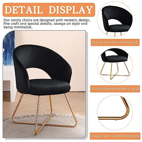 Furniliving Accent Chair Upholstered Armchair Vanity Chair Single Sofa Side Chair Leisure Lounge Chair For Bedroom Living Room With Gold Legs 1Pcs (Black) #TOP3