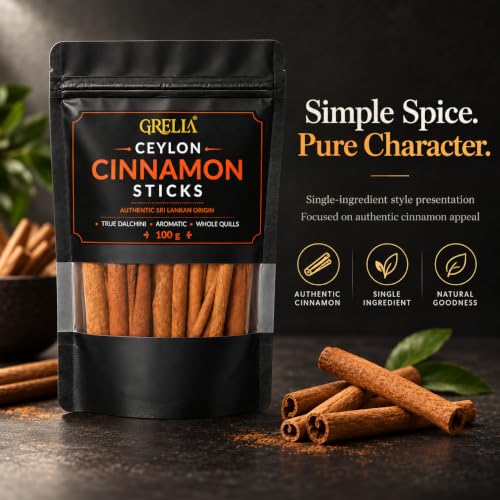 Image of 100 g True Ceylon Cinnamon Sticks | Authentic Sri Lankan Quills, Cinnamomum verum | Soft Bark, Delicate Aroma, Low Coumarin | Whole Dalchini for Tea, Coffee, Masala Chai, Baking, Desserts, Curries, Biryani and Spice Blends