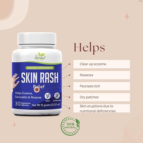 Alivio natural de la piel – Suplemento de hierbas para calmar la picazón, la piel seca e irritada – Cápsulas vegetarianas 100% a base de plantas