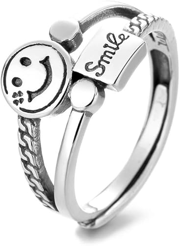 指輪 レディース メンズ フリーサイズ シルバー925 リング 英文 刻印 ニコニコスマイル 笑顔 純銀製指輪 結婚指輪 婚約指輪 卒業 誕生日 おしゃれ プレゼント (B)