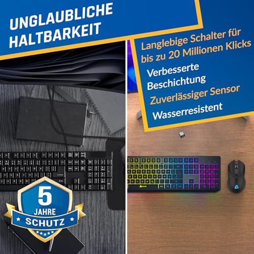 KLIM Blaze & Chroma - NEU - Tastatur Maus Set Kabellos QWERTZ- Flach, Ergonomisch - Maustastatur für PC, Eingebauter, langlebiger Akku