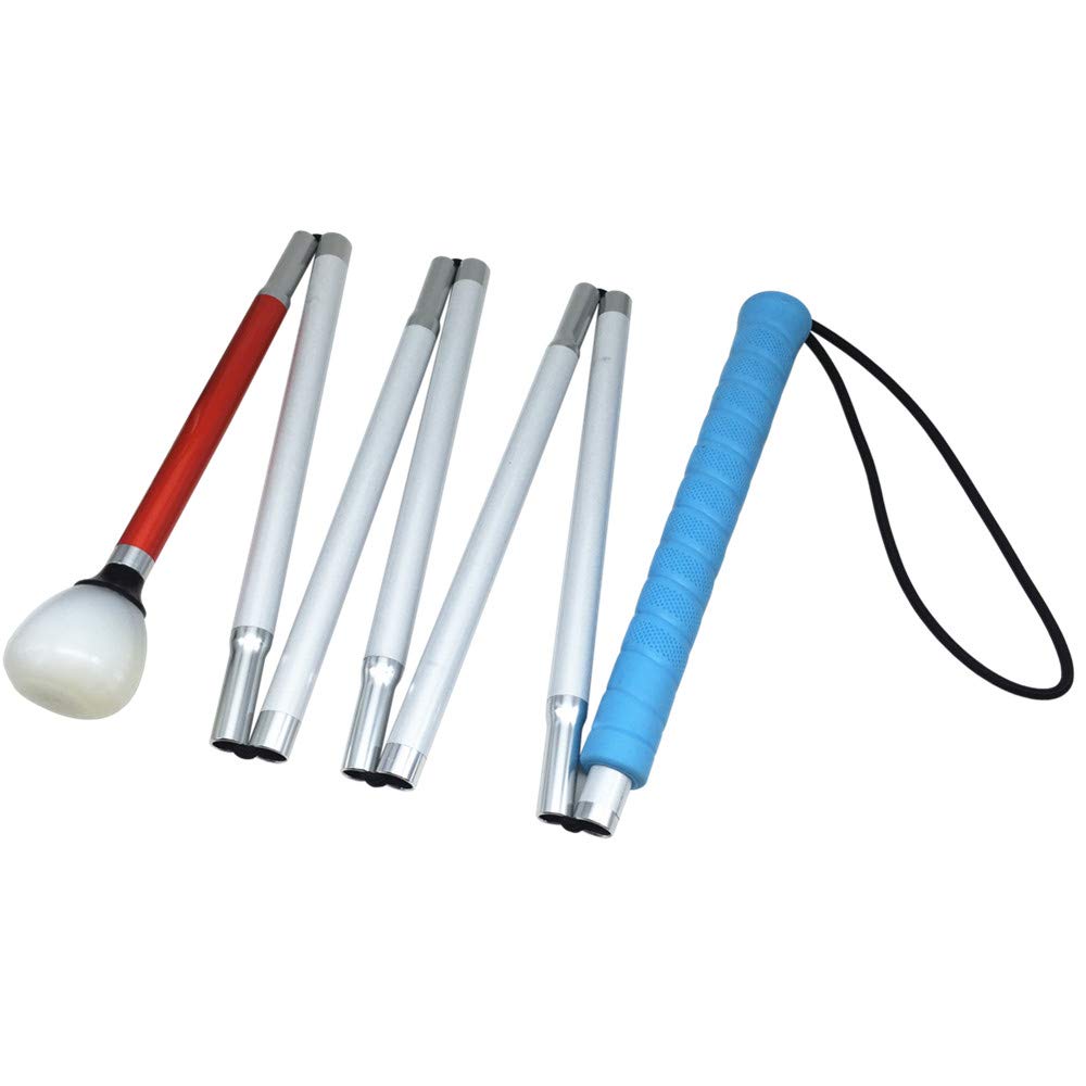 Alluminio Bastone Bianco Pieghevole,7 Sezioni, Con Punta Roller,Per Non Vedenti (125 cm (49.2 pollici), Blu Impugnatura)