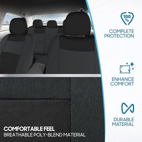 Image of BDK PolyPro Car Seat Covers, Full Set in Black on Charcoal - Front and Rear Split Bench Protection, Easy Install with Two-Tone Accent, Universal Fit for Auto Truck Van SUV