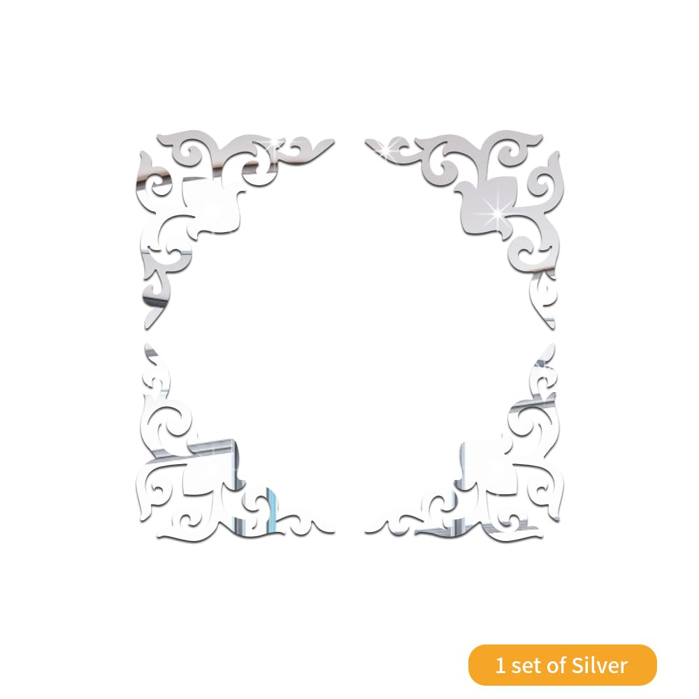 Neukids 16 Pieces Acrylic Mirror Wall Sticker, Silver Flower Wall Stickers - Image 3