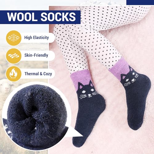Eocom Kids Wool Socks Winter Warm Wool Hiking Thermal Thick Boot Cozy Crew Socks for Toddlers Boys Girls 6 Pairs3