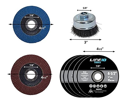 Line10 Tools 4-1/2-Inch Angle Grinder Attachments Kit, Wire Brush, Grinding Flap Discs, Cutting Wheels #TOP1