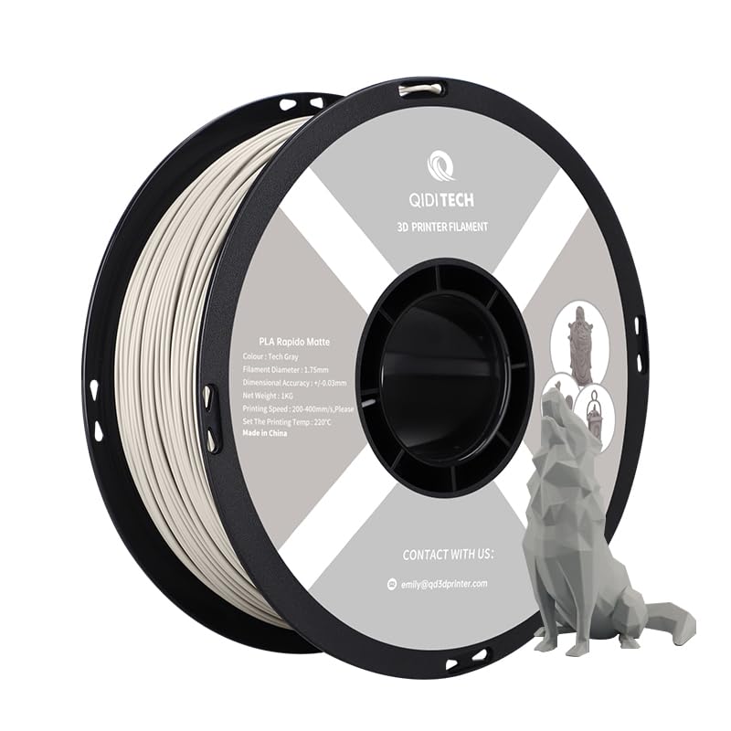 Matte PLA Filament 1.75mm, 3D Printer Filament PLA Rapido Matte 1kg Spool (2.2lbs), Suitable for Hyper Speed Printing, 3D Printing Filament Fit Most FDM 3D Printers, Matte Tech Grey