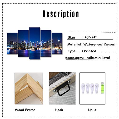 Derkymo New York City Canvas Wall Art Manhattan Skyline Night View Picture Painting Modern Giclee Canvas Prints Modern Home Office Wall Decoration Stretched Canvas Ready To Hang Full Size 40X24 Inches #TOP4