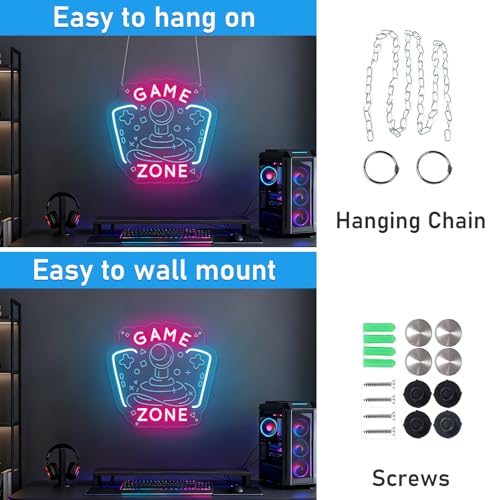 Image of Game Zone Neon Sign Game Room Neon Sign Gaming Zone LED Neon Light Gamer Wall Decor Light up Signs for Man Cave Bedroom Party Decoration Ideal Chritmas Gifts for Boys