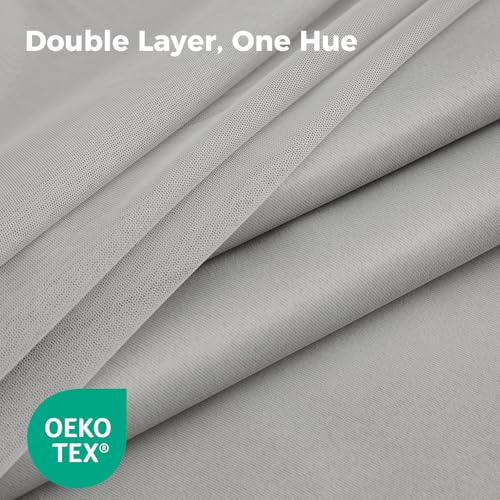 Image of 100% Blackout Curtains for Bedroom, Double Layer Grey Curtains, Black Out Curtain 90 inch Long with Sheer Overlay for Living Room, Room Darkening Window Drapes with Grommet, 52 inch W x 90 inch L