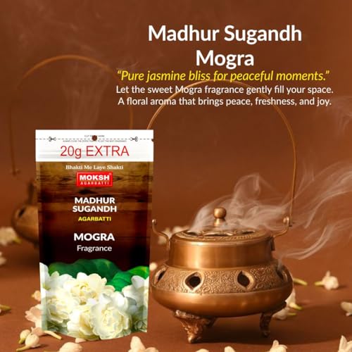 Image of Moksh Madhur Sugandh Agarbatti Combo Pack of 9 - Chandan (1), Gulab (2), Lavender (2), Mogra (2) & Rajnigandha (2) - Made with Charcoal Powder, Sawdust, Bamboo & Perfume - for Puja & Meditation