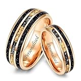 INSIGNIA JEWELLERS Personalised Meteorite & Sandstone Tungsten Wedding Ring Set - Custom Engraved Wedding Rings His and Hers, Galaxy-Inspired Couple Rings for Him and Her Sets (8mm & 6mm)