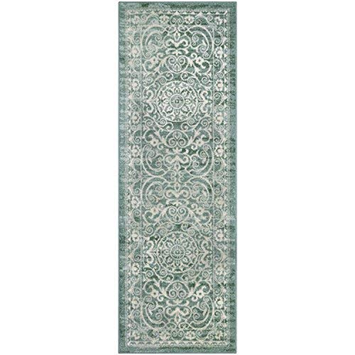 Maples Rugs Pelham Vintage Runner Rug Non Slip Hallway Entry Carpet [Made in USA], 2 x 6, Light Spa