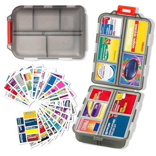 Image of Extra Large Pill Organizer with 161 Medicine Labels, Travel Pill Case | Gray Extra large case with 10 compartments for 7-day pill planning, vitamins, supplements, and travel