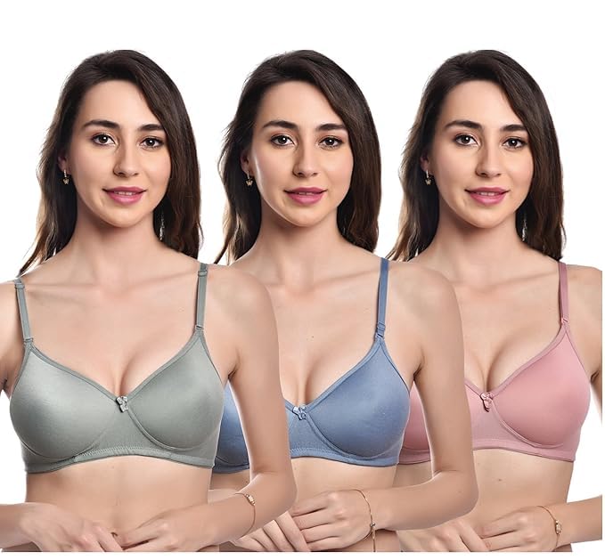 Women's Cotton Blend Lightly Padded Wirefree T-Shirt Bra Pack of 3-picture-19