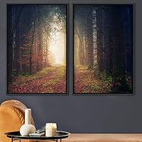2 Piece Framed Canvas Wall Art Sunrise and Trees Canvas Prints Home Artwork Decoration for Living Room,Bedroom - 16