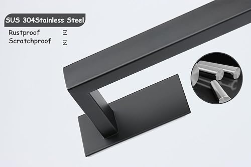 Miniatura 6 de Vanloory Toallero cuadrado autoadhesivo de 12 pulgadas + 6 ganchos para toallas, resistente y sin taladrar toallero y gancho para bata, accesorios