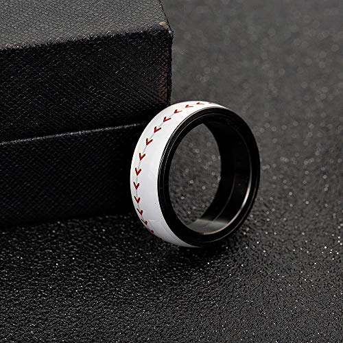 Image of Unisex 8mm Rotatable Sports Pattern Fidget Ring | Stainless Steel, Simple Plain Domed Style, Cool Punk Stress Reliever Jewelry