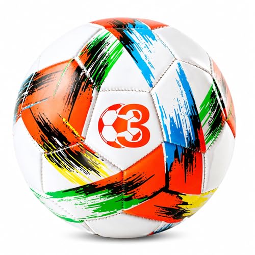 Innotoys Soccer Ball Size 3 Deflated - Bright Tri-Color Design Vibrant & Multicolor Indoor/Outdoor Training Sports Ball - Official Size for Kids Youth Teens Adult - Ideal Soccer & Birthday Gift