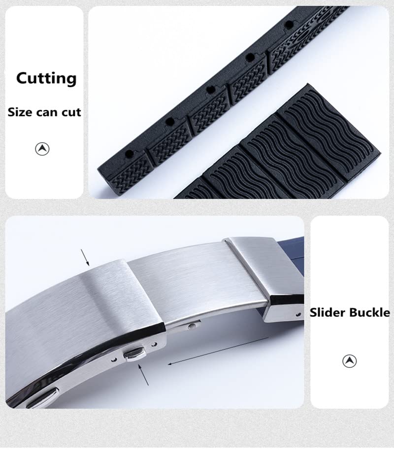 Bracelet montre silicone 22 mm caoutchouc doux boucle deployante pliante - 5