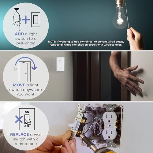 Image of RunLessWire 3-Way Wireless Light Switch Kit, 2 Switches, White