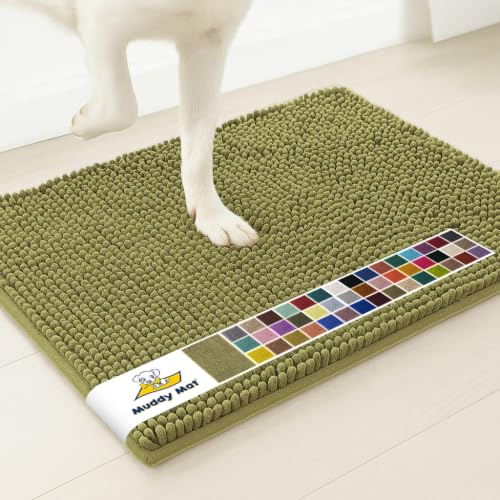 Image of Muddy Mat | Super Water Absorbent Door Mat Indoor, Microfiber Quick Dry Chenille Entryway Rug, Slip Resistant Front Door Mat, Indoor Mats for Entryway, Machine Washable Pet Rug, Sage 24 inch x 72 inch