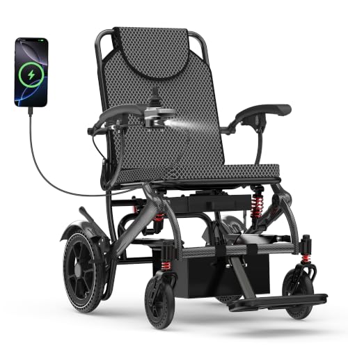 BIQISSI Electric Wheelchair for Adults, 36LBS Lightweight Electric Wheelchairs, 500W Brushless Motor Power Wheelchair, Foldable Motorized Wheelchair for Seniors, Airline Approval (Carbon Color, 15 MI)