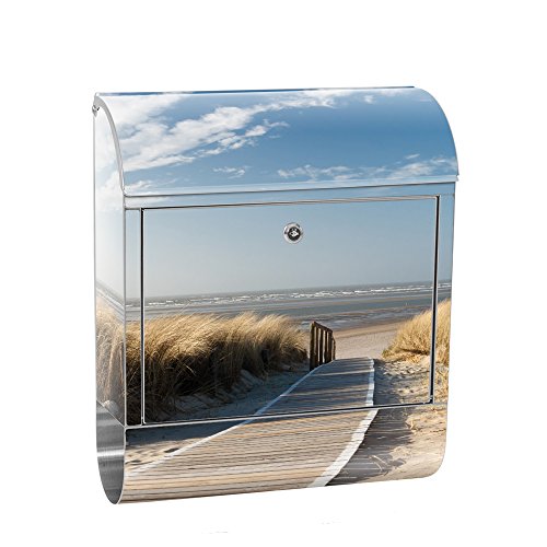 Preisvergleich Produktbild liwwing Briefkasten Edelstahl mit Motiv und Zeitungsfach, Zeitungsrolle als XXL Design Wandbriefkasten / Strand Meer Nordsee Wasser Himmel Sonne Sommer / no. 0038
