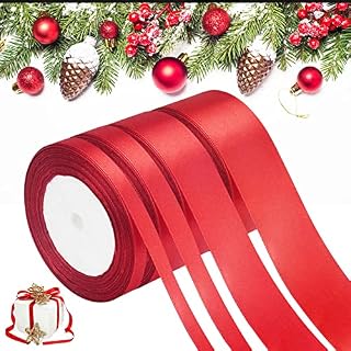 ANTHYTA Satin Ribbon,Red Ribbon,4Pcs Double Sided Satin Ribbon Rolls with 4 Size(6/9/25/38mm),Christmas Ribbon for Gift Wrapping,for DIY Crafts Xmas Tree Present Decoration(100yard a Total)