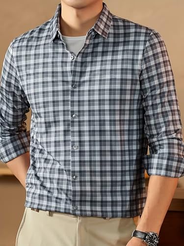 Image of Lymio Men Shirt | Checkered Button Down Shirt for Men | Slim Fit Casual & Semi-Formal Shirts for Man | Textured Long Sleeve | Office & Weekend Ready (Packs Also Available) (Small-Checks)