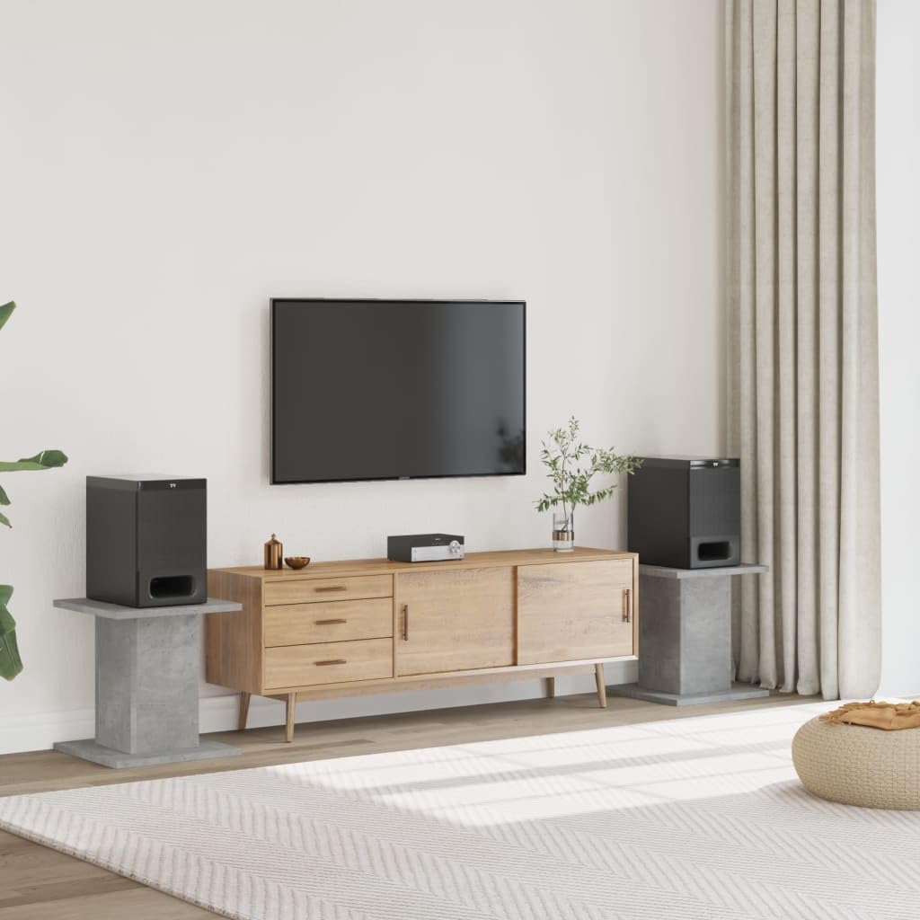 Supporto per altoparlanti, 2 pezzi, grigio cemento, in legno, 30 x 30 x 40 cm, base per home theater, soggiorno, studio, con superficie stabile e saccoppiamento antivibrazione
